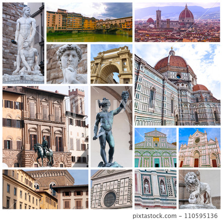 Collage of renaissance statues in Florence, Italy Collage of renaissance statues in Florence, Italy 110595136