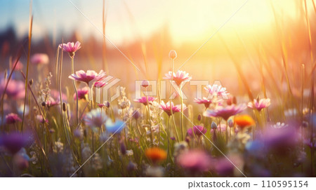 Beautiful meadow with wild flowers soft background 110595154