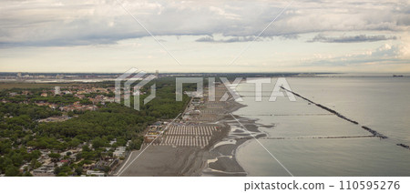 Wonderful aerial shot of adriatic shoreline at cloudy day Wonderful aerial shot of adriatic shoreline at cloudy day 110595276