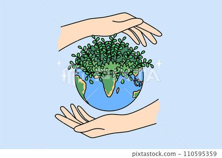 Planet earth and hands of people, caring about preserving environment and ecology of diversity 110595359
