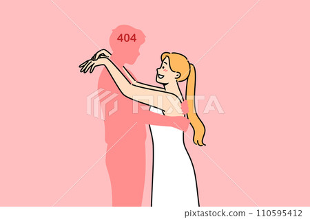 Lonely woman hugs fictional man, experiencing psychological distress due to absence of boyfriend Lonely woman hugs fictional man, experiencing psychological distress due to absence of boyfriend 110595412