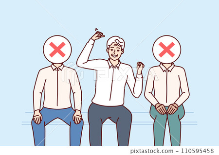 Experienced man candidate for vacancy rejoices at receiving job offer, sitting among rivals Experienced man candidate for vacancy rejoices at receiving job offer, sitting among rivals 110595458