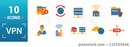 Vpn icon set. Include creative elements , archiving, site security, home server, cloud storage hacking icons. Can be used for report, presentation, diagram, web design Vpn icon set. Include creative elements , archiving, site security, home server, cloud storage hacking icons. Can be used for report, presentation, diagram, web design 110595646