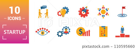 Startup icon set. Include creative elements goal, business plan, prototype, business incubator, vision icons. Can be used for report, presentation, diagram, web design Startup icon set. Include creative elements goal, business plan, prototype, business incubator, vision icons. Can be used for report, presentation, diagram, web design 110595660