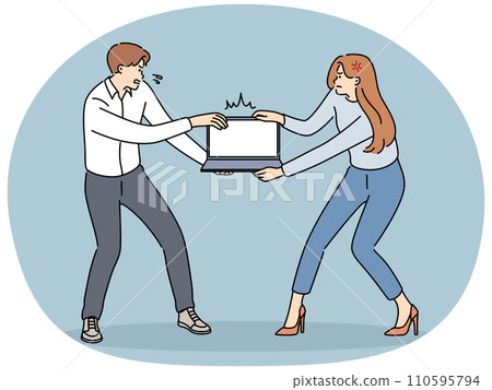 Angry businesspeople fighting for computer 110595794