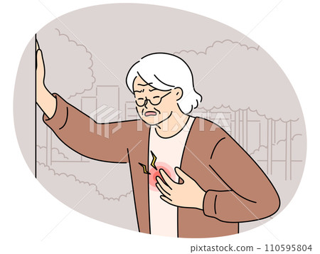 Unhealthy elderly woman suffer from heart attack 110595804