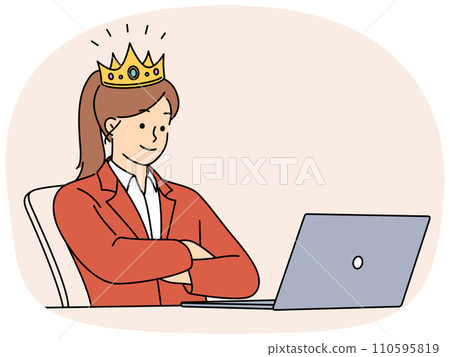 Businesswoman in crown working on laptop Businesswoman in crown working on laptop 110595819
