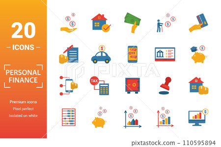 Personal Finance icon set. Include creative elements personal income, personal loan, budgeting, online banking, digital wallet icons. Can be used for report, presentation, diagram, web design Personal Finance icon set. Include creative elements personal income, personal loan, budgeting, online banking, digital wallet icons. Can be used for report, presentation, diagram, web design 110595894
