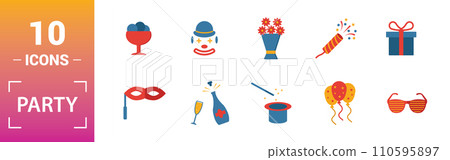 Party Icon icon set. Include creative elements flapper with confetti, gift, karaoke, champagne, harmonic icons. Can be used for report, presentation, diagram, web design Party Icon icon set. Include creative elements flapper with confetti, gift, karaoke, champagne, harmonic icons. Can be used for report, presentation, diagram, web design 110595897