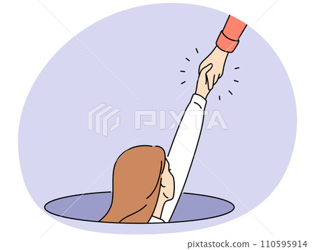 Person give helping hand to woman in hatch 110595914