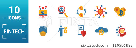Fintech icon set. Include creative elements online banking, direct payment, fintech, cryptocurrency, fintech industry icons. Can be used for report, presentation, diagram, web design Fintech icon set. Include creative elements online banking, direct payment, fintech, cryptocurrency, fintech industry icons. Can be used for report, presentation, diagram, web design 110595985