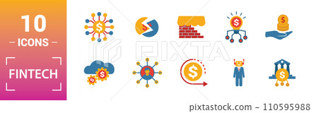 Fintech icon set. Include creative elements online banking, direct payment, fintech, cryptocurrency, fintech industry icons. Can be used for report, presentation, diagram, web design Fintech icon set. Include creative elements online banking, direct payment, fintech, cryptocurrency, fintech industry icons. Can be used for report, presentation, diagram, web design 110595988