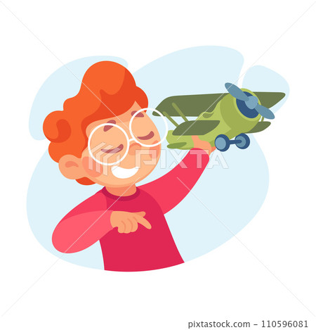 Joyful Boy Dream of Flying Play Plane Toy Vector Illustration Joyful Boy Dream of Flying Play Plane Toy Vector Illustration 110596081