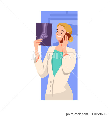 Woman Doctor Character as Professional Hospital Worker with X-ray Vector Illustration 110596088