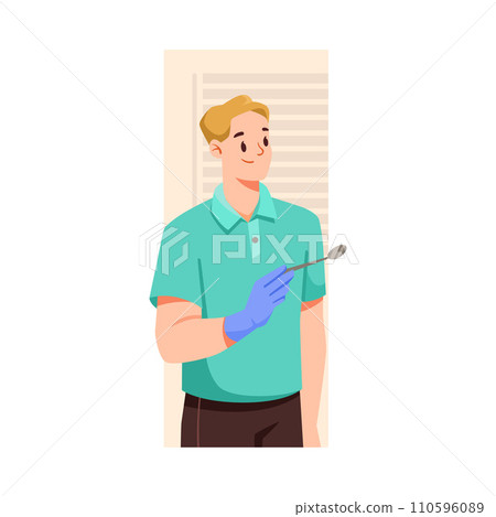 Man Doctor Character as Professional Hospital Worker with Dentist Tool Vector Illustration 110596089
