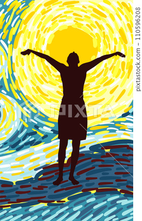 The girl is glad of the sun. hand drawing. Not AI. Vector illustration The girl is glad of the sun. hand drawing. Not AI. Vector illustration 110596208