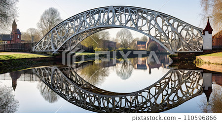 AI-generated content. An iron bridge over the river 110596866