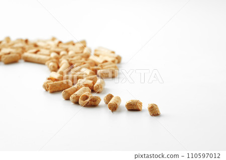 Wood pellets biofuel isolated on white background Wood pellets biofuel isolated on white background 110597012
