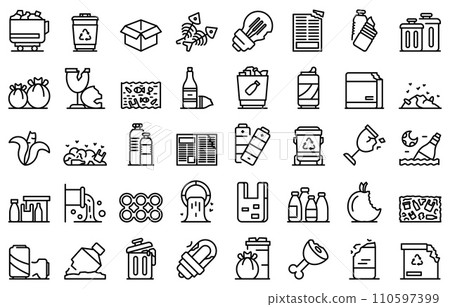 Waste icons set. Outline set of waste vector icons for web design isolated on white background 110597399
