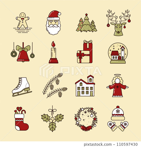 Christmas set of line art icons. Simple logo. Vector illustration 110597430