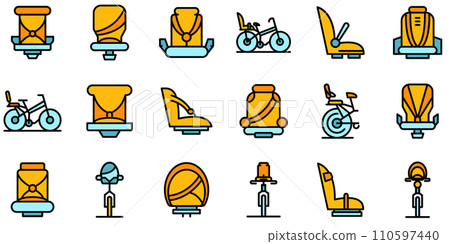 Child seat bike icons set. Outline set of child seat bike vector icons thin line color flat on white 110597440