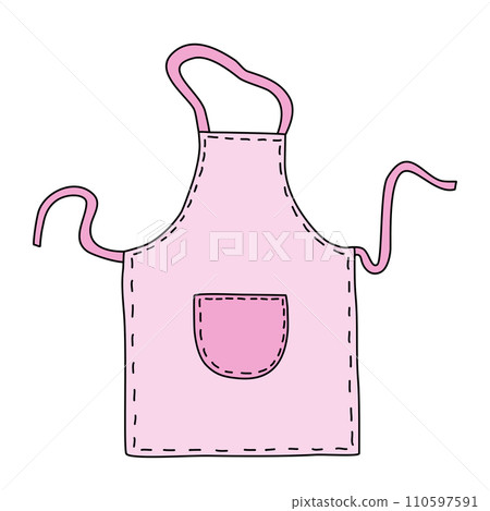 Kitchen textile apron with pocket, pink color, doodle style vector Kitchen textile apron with pocket, pink color, doodle style vector 110597591