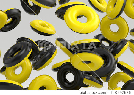 Many of flying inflatable ring for swimming pool isolated on white background 110597626