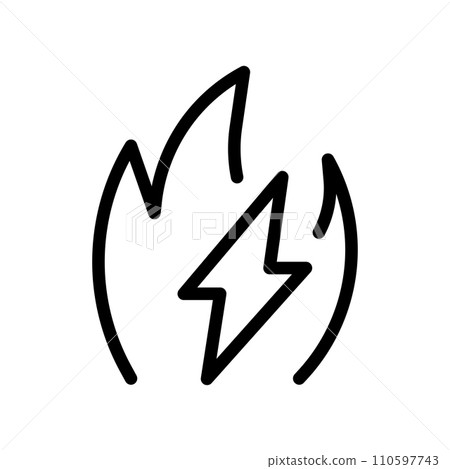 Vector black line icon fire and electricity sign isolated on white background Vector black line icon fire and electricity sign isolated on white background 110597743