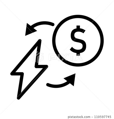 Vector black line icon electricity cost or profit isolated on white background 110597745