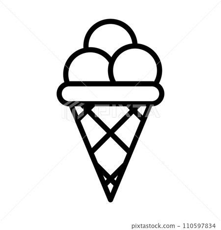 Vector black line icon ice cream in a waffle cone isolated on white background Vector black line icon ice cream in a waffle cone isolated on white background 110597834
