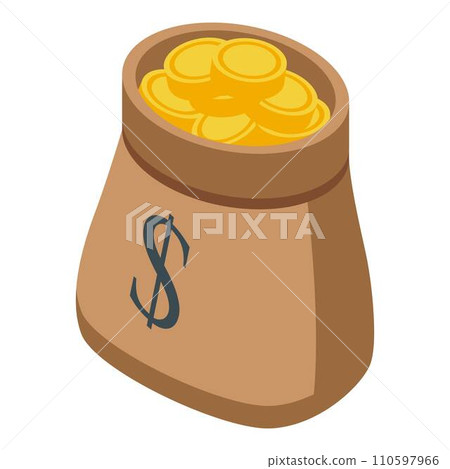 Gold coins bag icon. Isometric of gold coins bag vector icon for web design isolated on white background Gold coins bag icon. Isometric of gold coins bag vector icon for web design isolated on white background 110597966