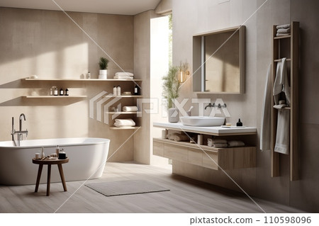 Bathroom designed in the Scandinavian style, minimalist style Bathroom designed in the Scandinavian style, minimalist style 110598096