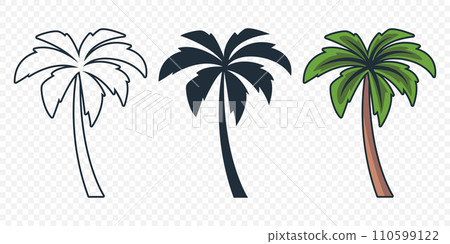 Vector Palm Trees, Palm Tree Icon Set Isolated. Design Template for Tropical, Vacation, Beach, Summer Concept. Vector Illustration. Front View Vector Palm Trees, Palm Tree Icon Set Isolated. Design Template for Tropical, Vacation, Beach, Summer Concept. Vector Illustration. Front View 110599122
