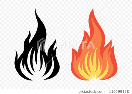 Flat Vector Fire Flame Icon Set. Campfire Shape Sign, Isolated. Bonfire Collection. Vector Illustration 110599128