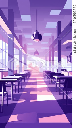 Illustration of school canteen in purple color, empty school canteen Illustration of school canteen in purple color, empty school canteen 110599282