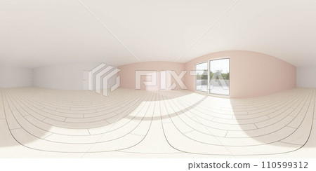 Spacious Room With Large Window and White Walls 360 panorama vr environment map 3D render illustration 110599312