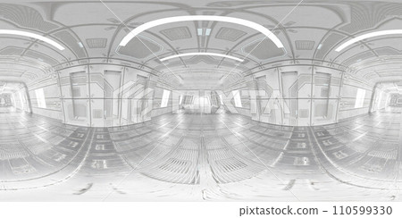 a futuristic hallway tunnel 360 panorama vr environment map 3D render illustration 110599330