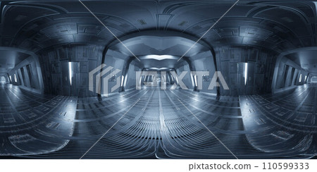 a futuristic hallway tunnel 360 panorama vr environment map 3D render illustration 110599333