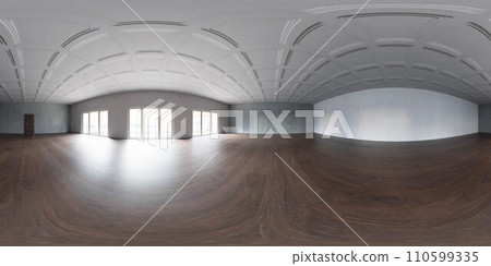 A Spacious Room with Wood Flooring and Ample Natural Light 360 panorama vr environment map 3D render illustration 110599335