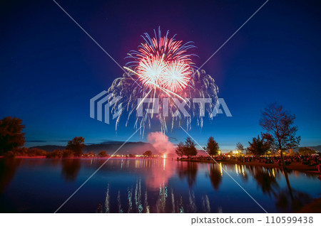 Fireworks background. New Year, Christmas of birthday celebration. Festive mood Fireworks background. New Year, Christmas of birthday celebration. Festive mood 110599438