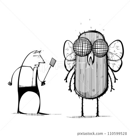 Man takes on giant fly Man takes on giant fly 110599528