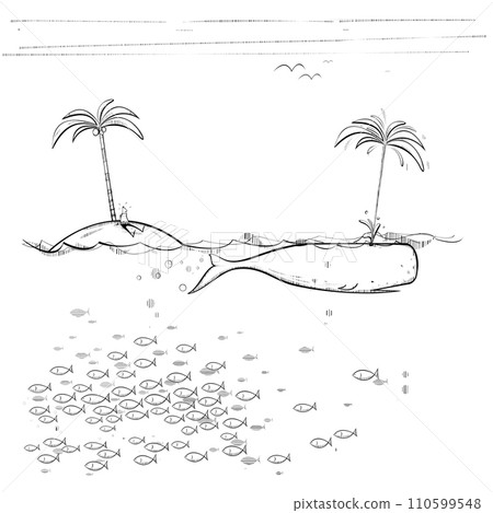 Sperm whale and desert island Sperm whale and desert island 110599548