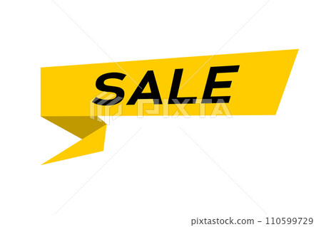Sale - yellow folded paper ribbon banner with black label. E-shop or retail discounts promotion. Solid vector illustration. 110599729