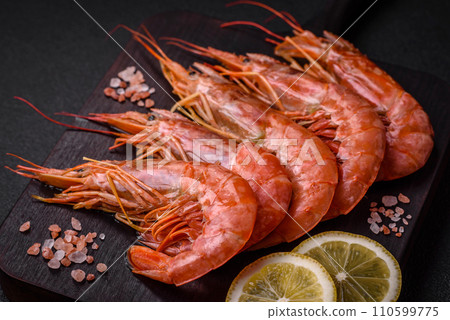 Tiger shrimp or langoustine boiled with spices and salt Tiger shrimp or langoustine boiled with spices and salt 110599775