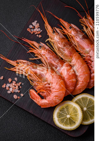 Tiger shrimp or langoustine boiled with spices and salt Tiger shrimp or langoustine boiled with spices and salt 110599776