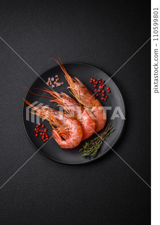 Tiger shrimp or langoustine boiled with spices and salt Tiger shrimp or langoustine boiled with spices and salt 110599801
