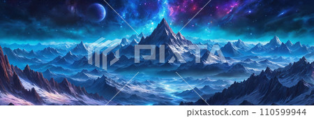 Blue mountains and starry sky landscape 110599944