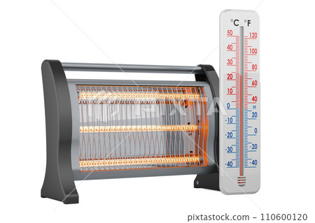 Halogen heater with thermometer, 3D rendering Halogen heater with thermometer, 3D rendering 110600120