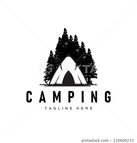 Simple vector outdoor camping logo, wild adventure template with old vintage style 110600233