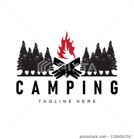 Simple vector outdoor camping logo, wild adventure template with old vintage style 110600256